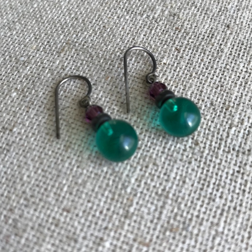 Green Glass Bead Earrings